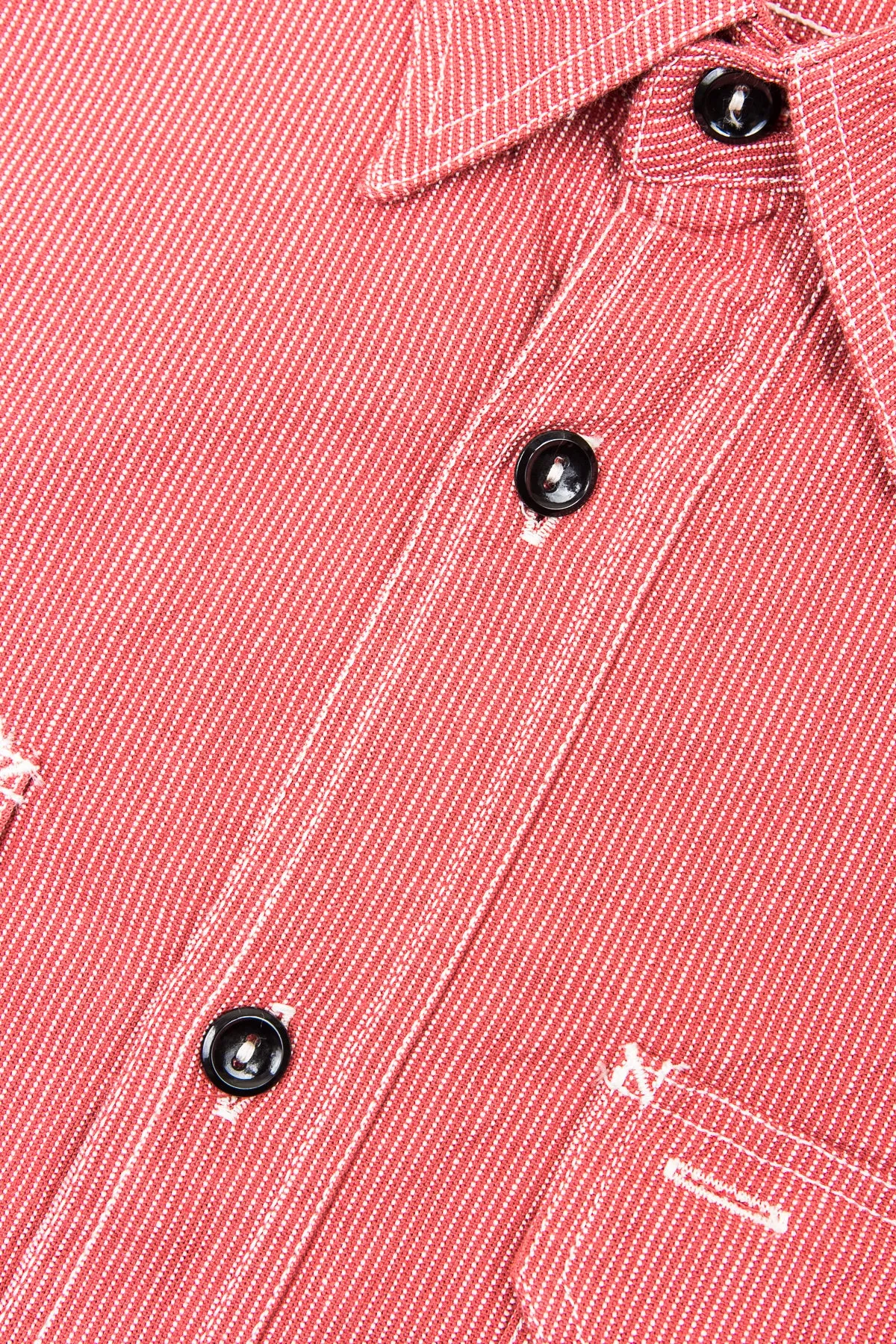 Sugar Cane & Co Long Sleeved Hickory Stripe Work Shirt Red
