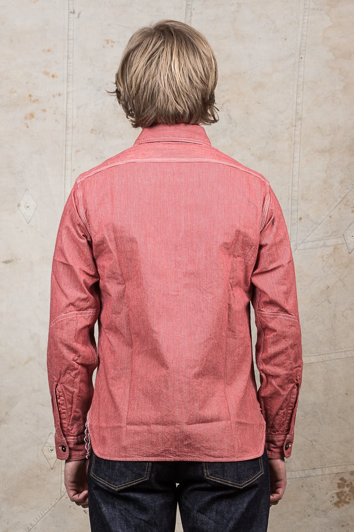 Sugar Cane & Co Long Sleeved Hickory Stripe Work Shirt Red