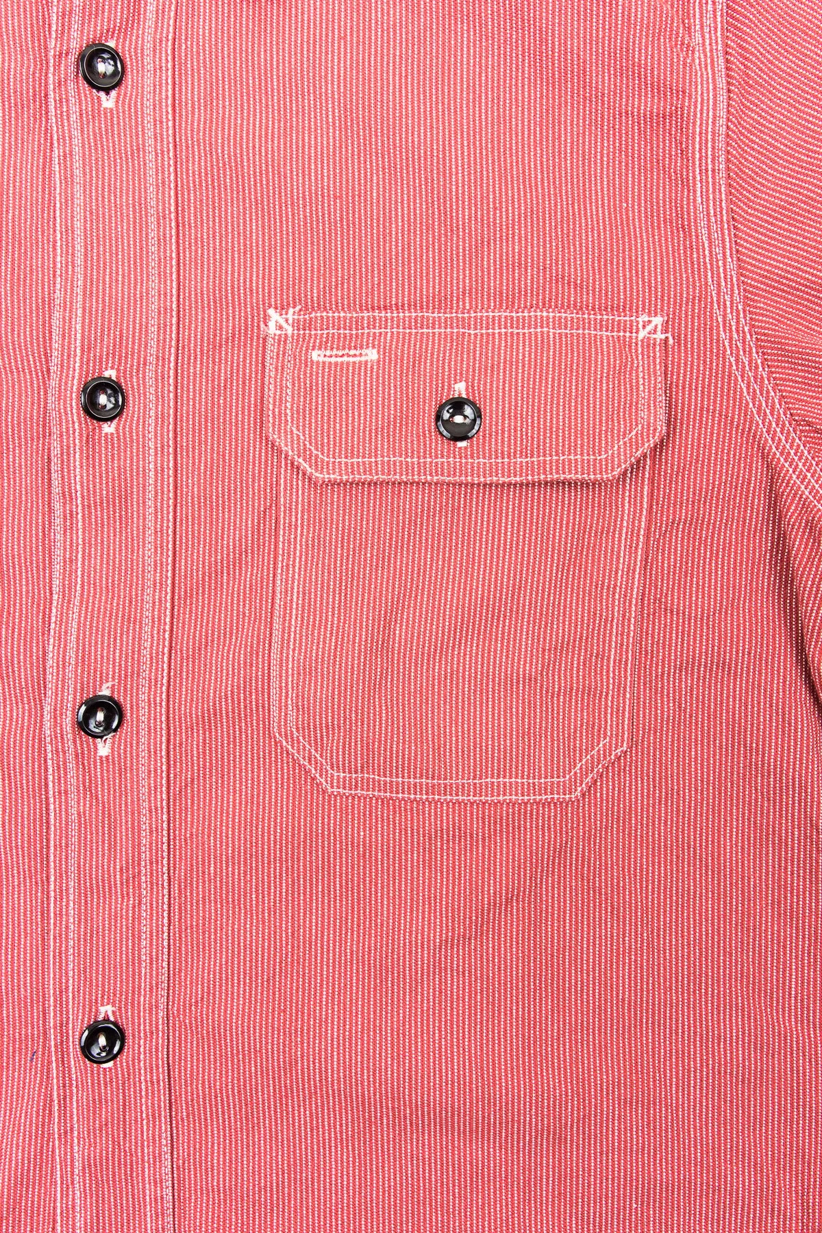Sugar Cane & Co Long Sleeved Hickory Stripe Work Shirt Red