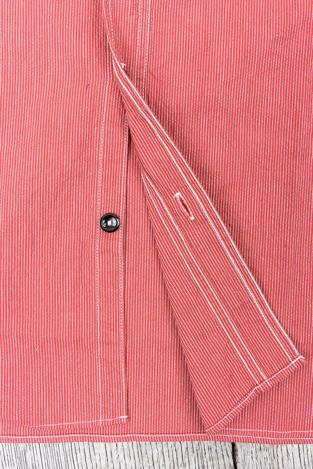 Sugar Cane & Co Long Sleeved Hickory Stripe Work Shirt Red