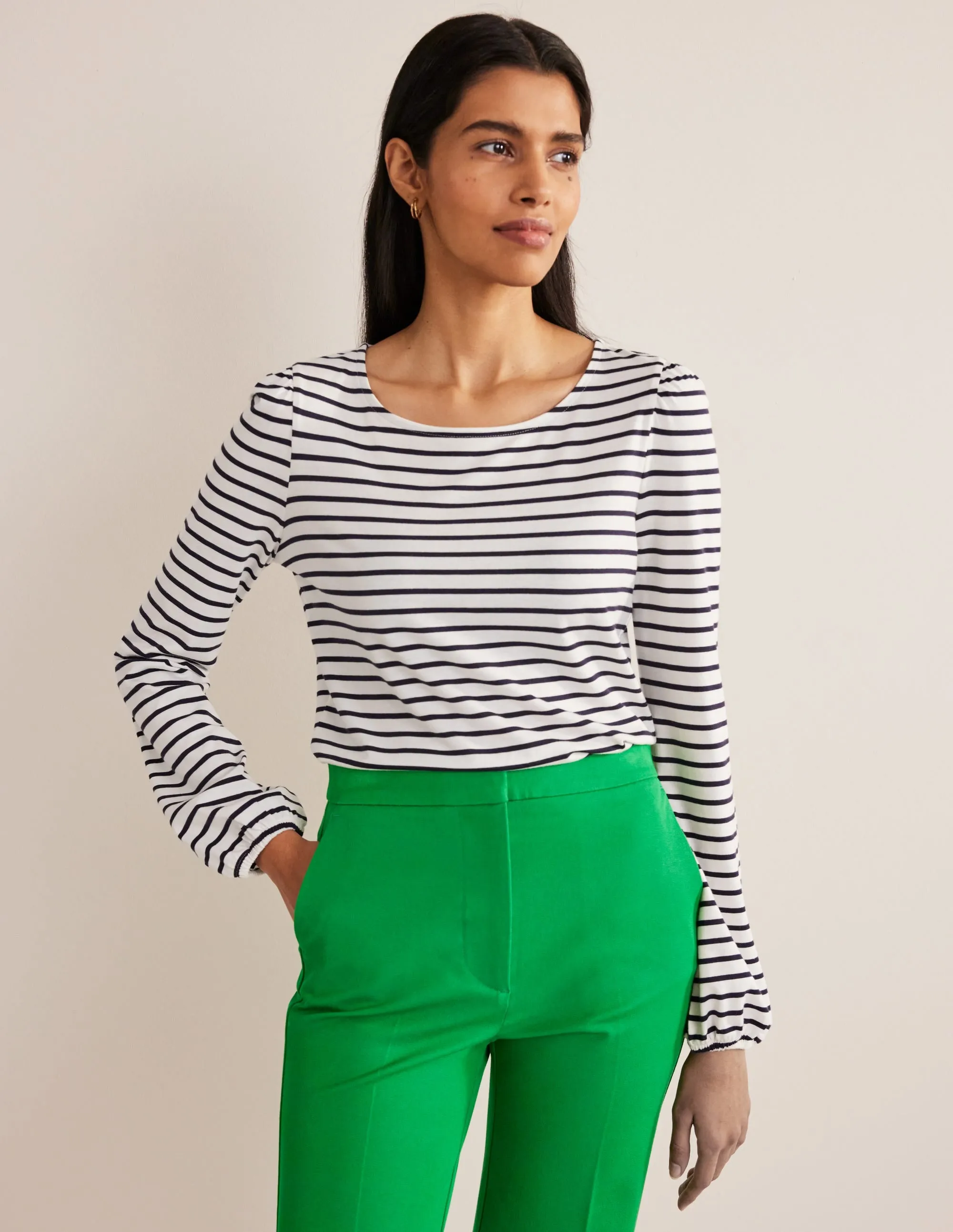 Supersoft Long Sleeve Top-Ivory, Navy