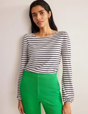 Supersoft Long Sleeve Top-Ivory/ Navy