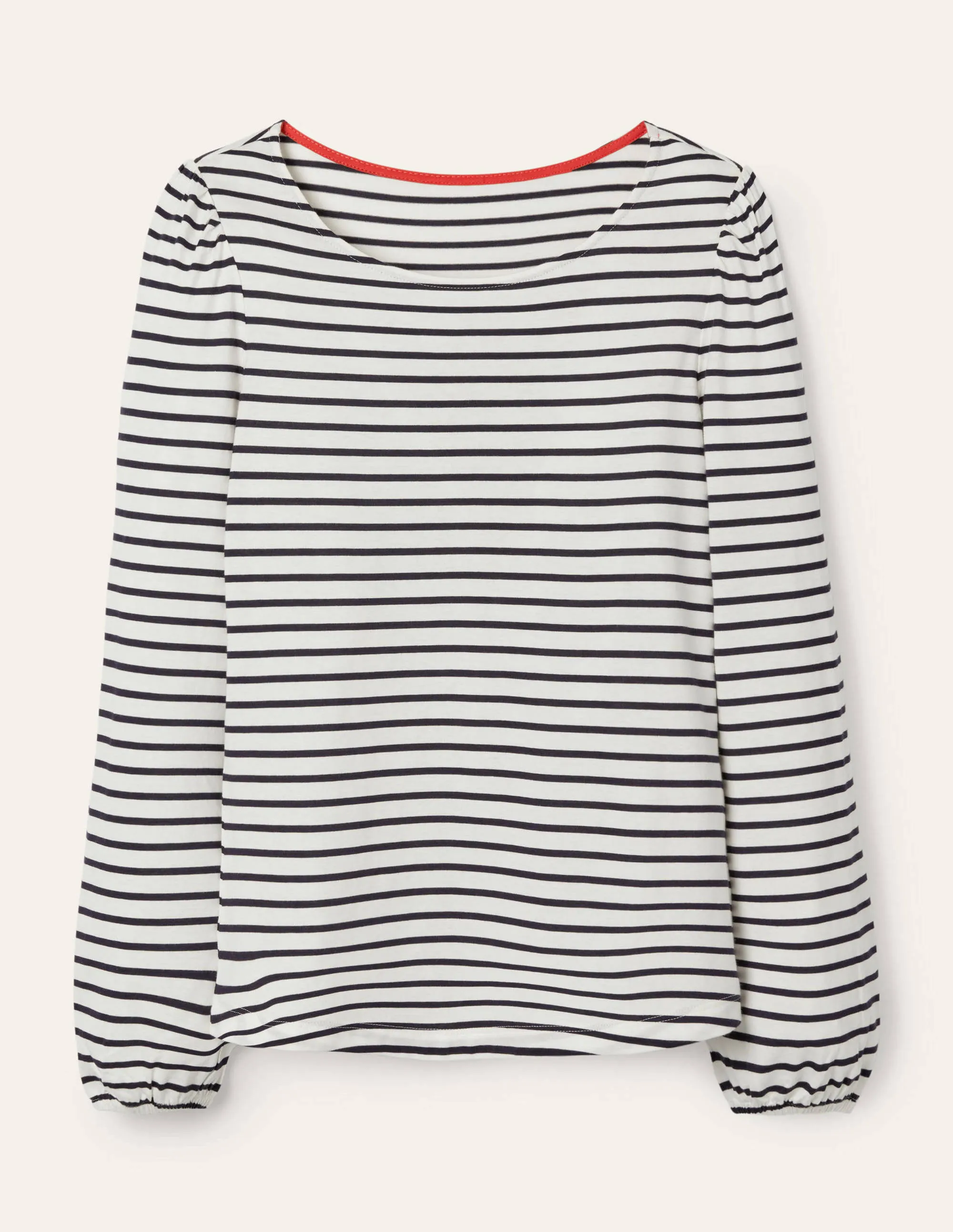 Supersoft Long Sleeve Top-Ivory/ Navy