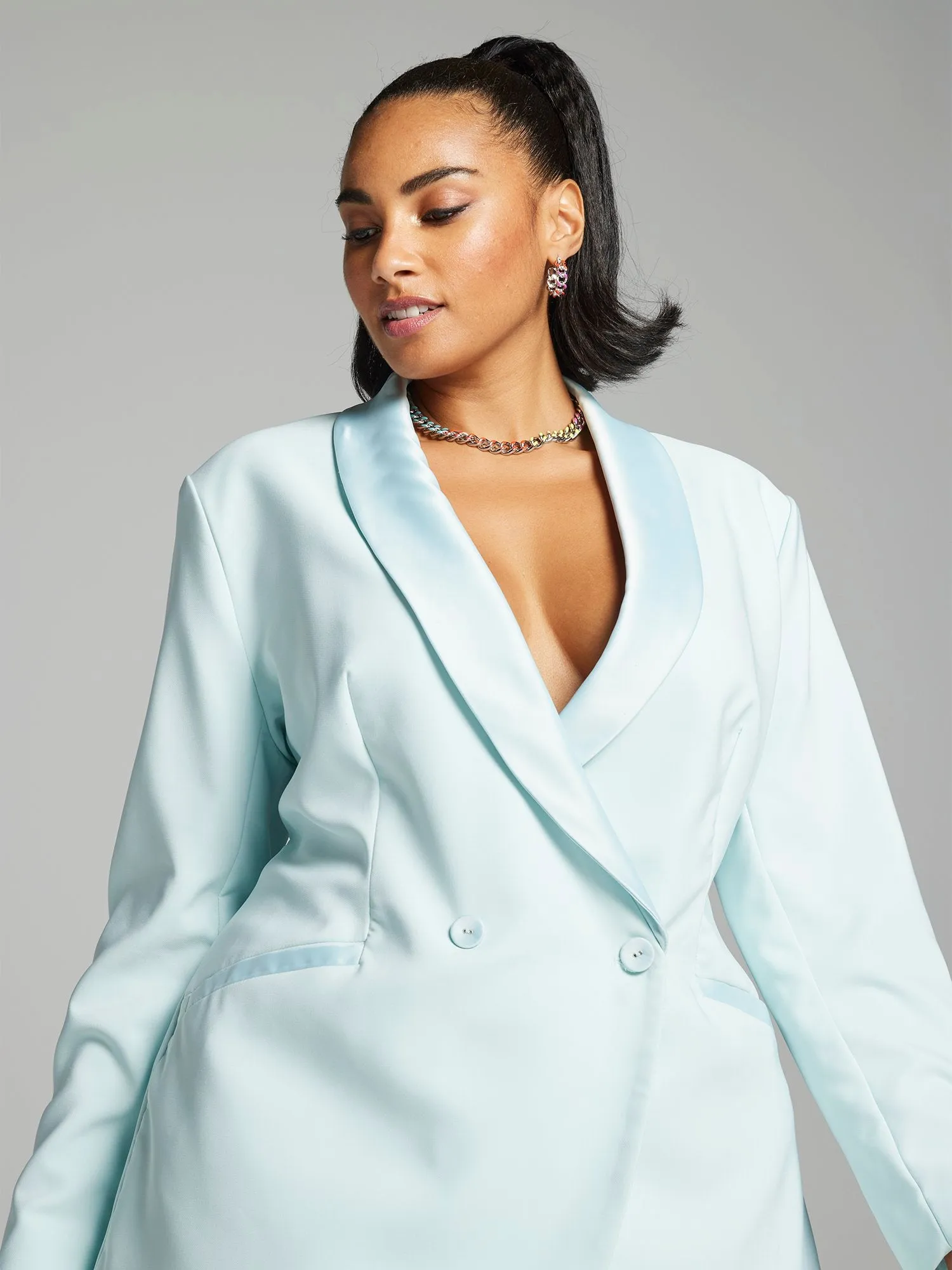 Teagan Satin Trim Single-Breasted Blazer