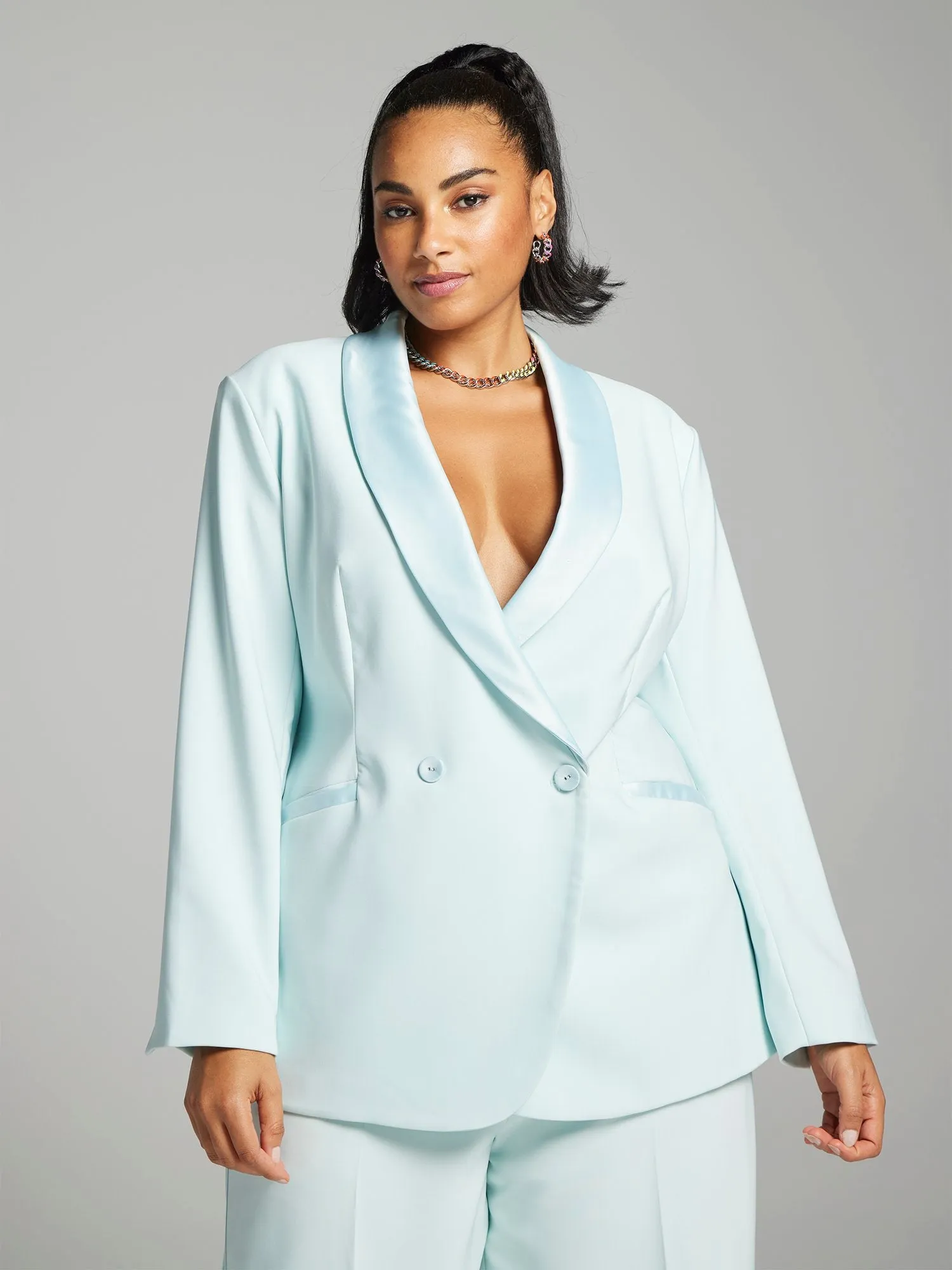 Teagan Satin Trim Single-Breasted Blazer