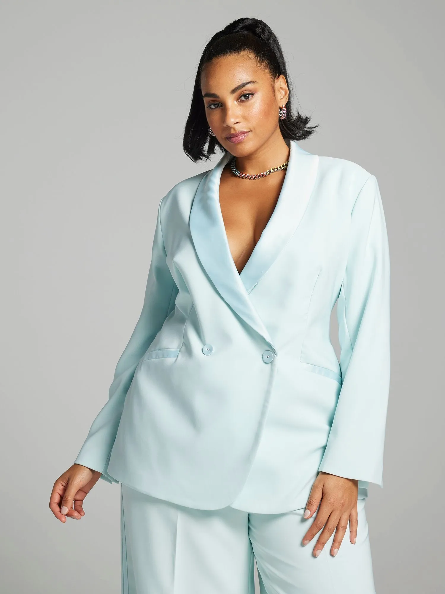 Teagan Satin Trim Single-Breasted Blazer