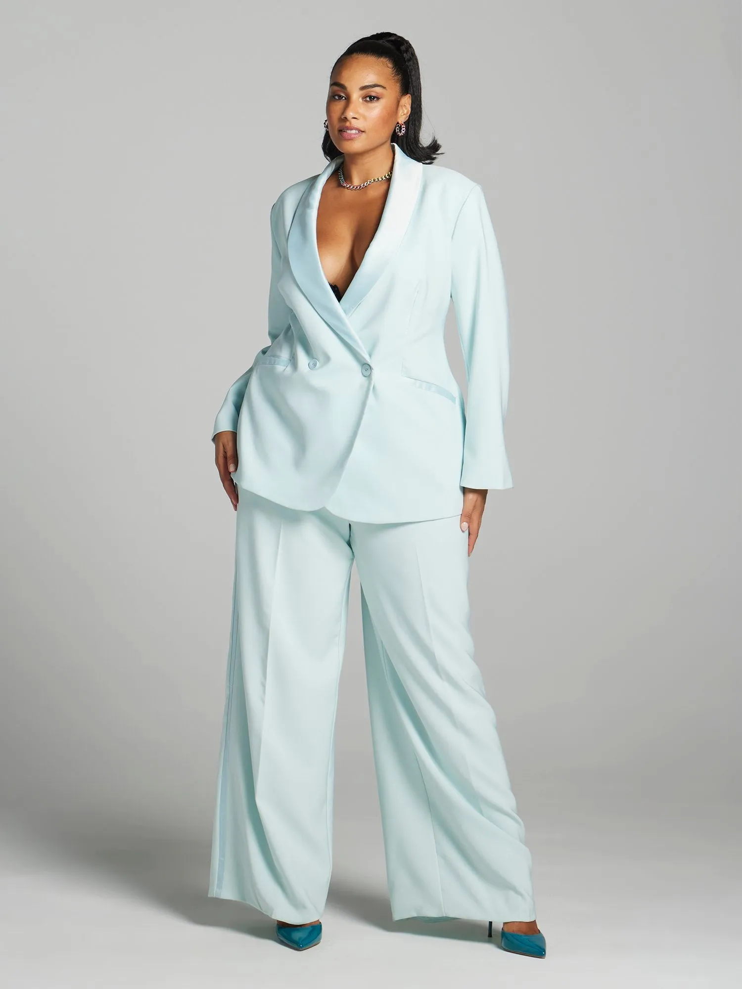 Teagan Satin Trim Single-Breasted Blazer