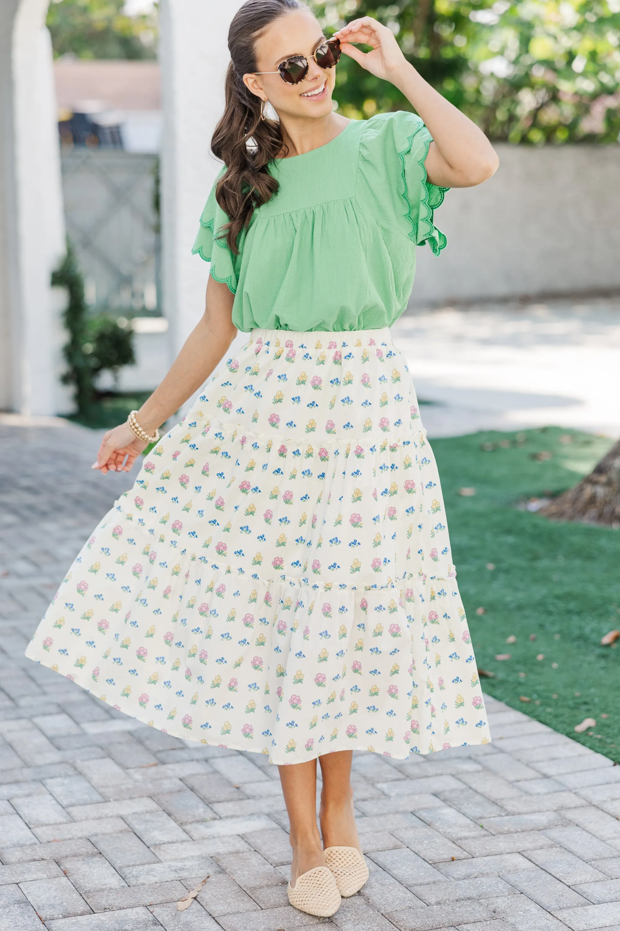 The Classics Apple Green Scalloped Blouse