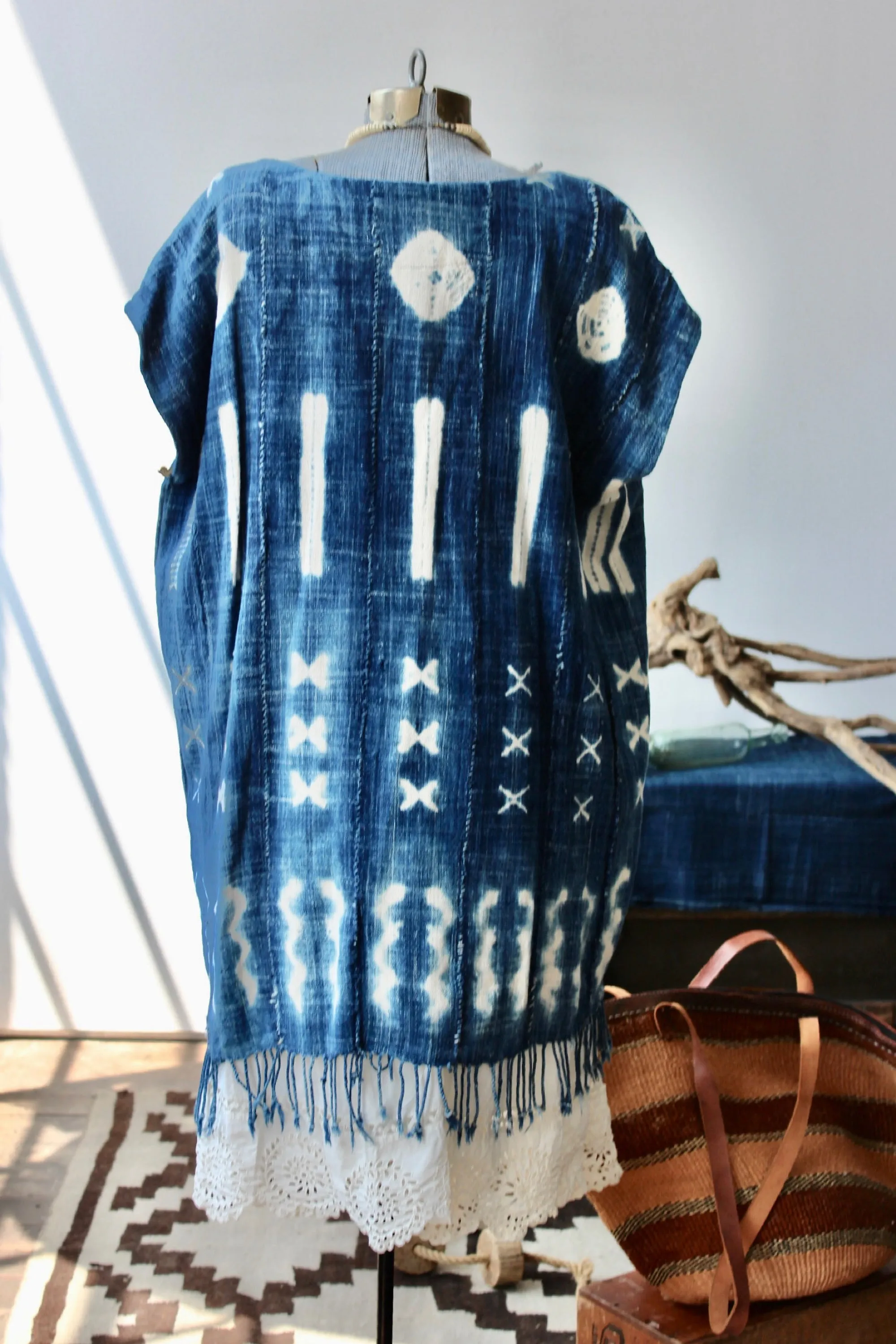 The Highlands Foundry Medium Indigo Shibori Tunic Dress THF12