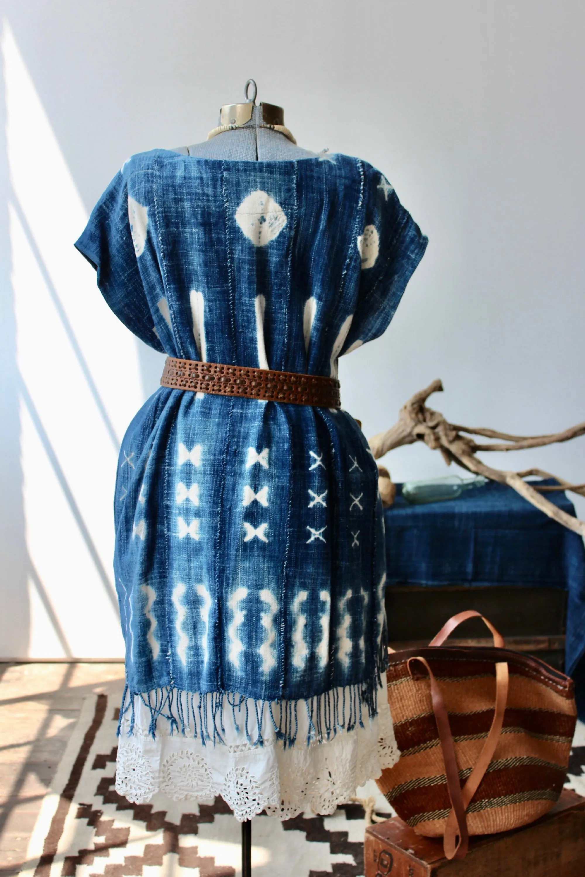 The Highlands Foundry Medium Indigo Shibori Tunic Dress THF12