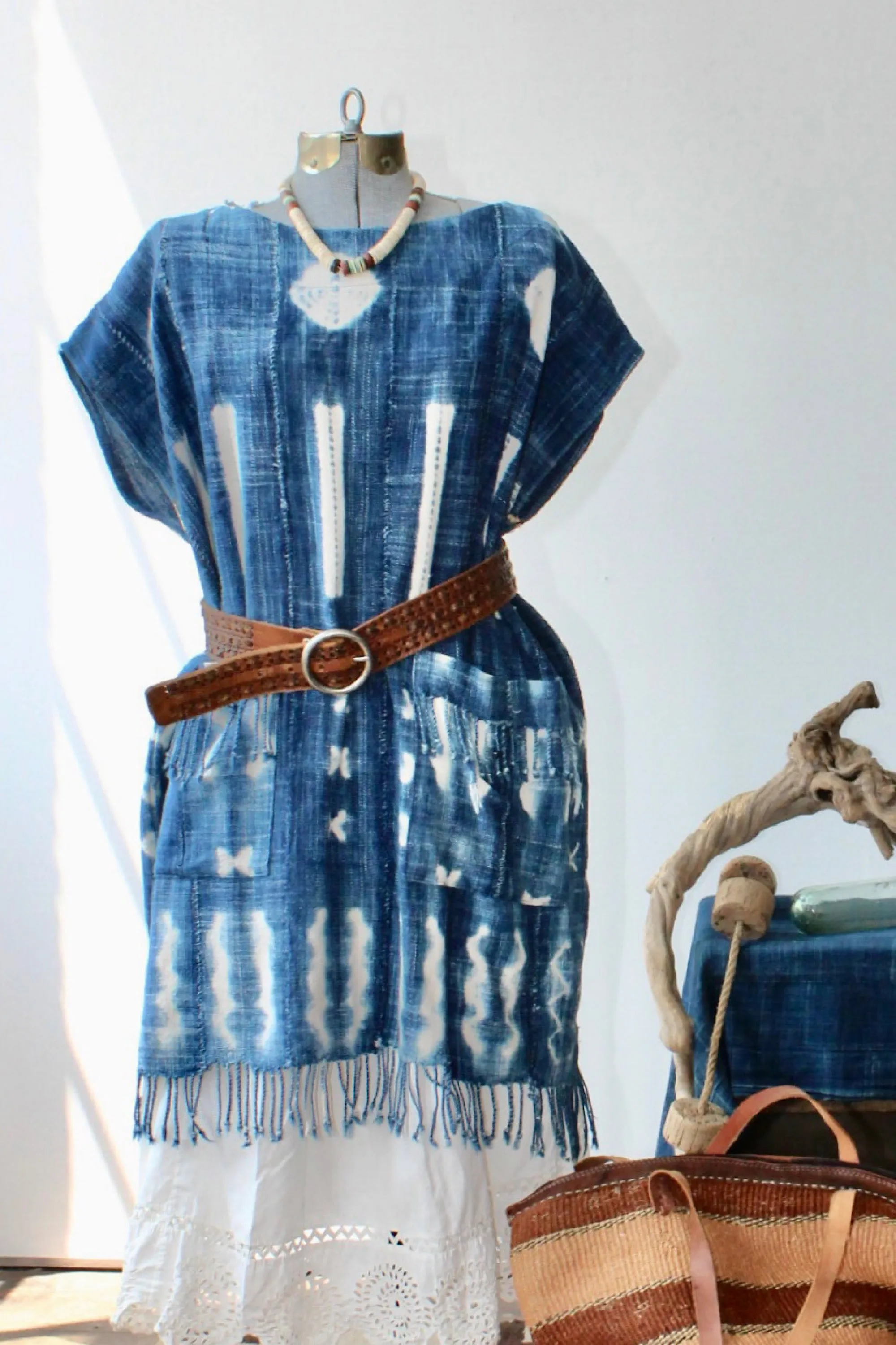 The Highlands Foundry Medium Indigo Shibori Tunic Dress THF12
