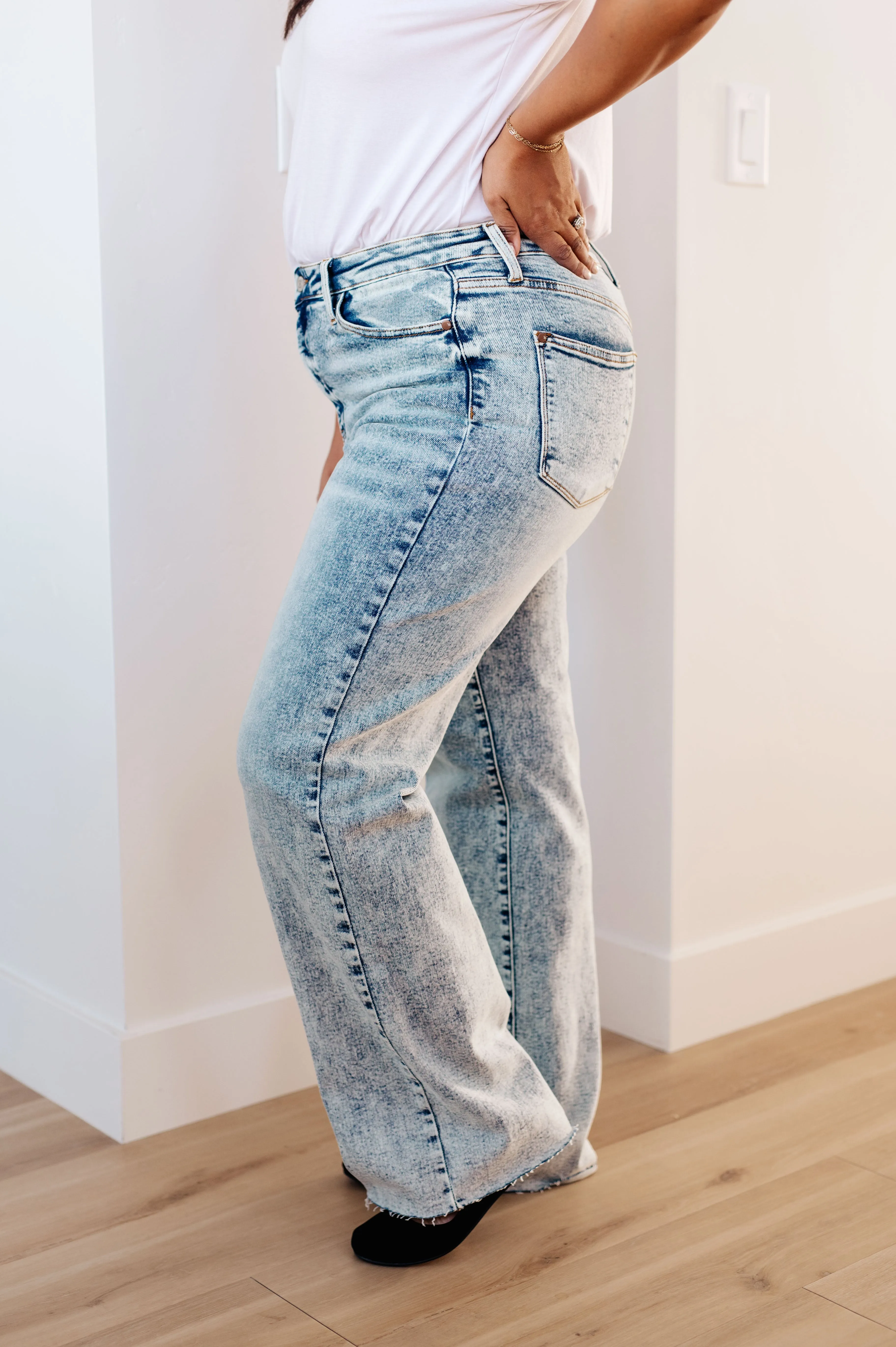 The Rachel- Mineral Wash Raw Hem Judy Blue Wide Leg Jeans