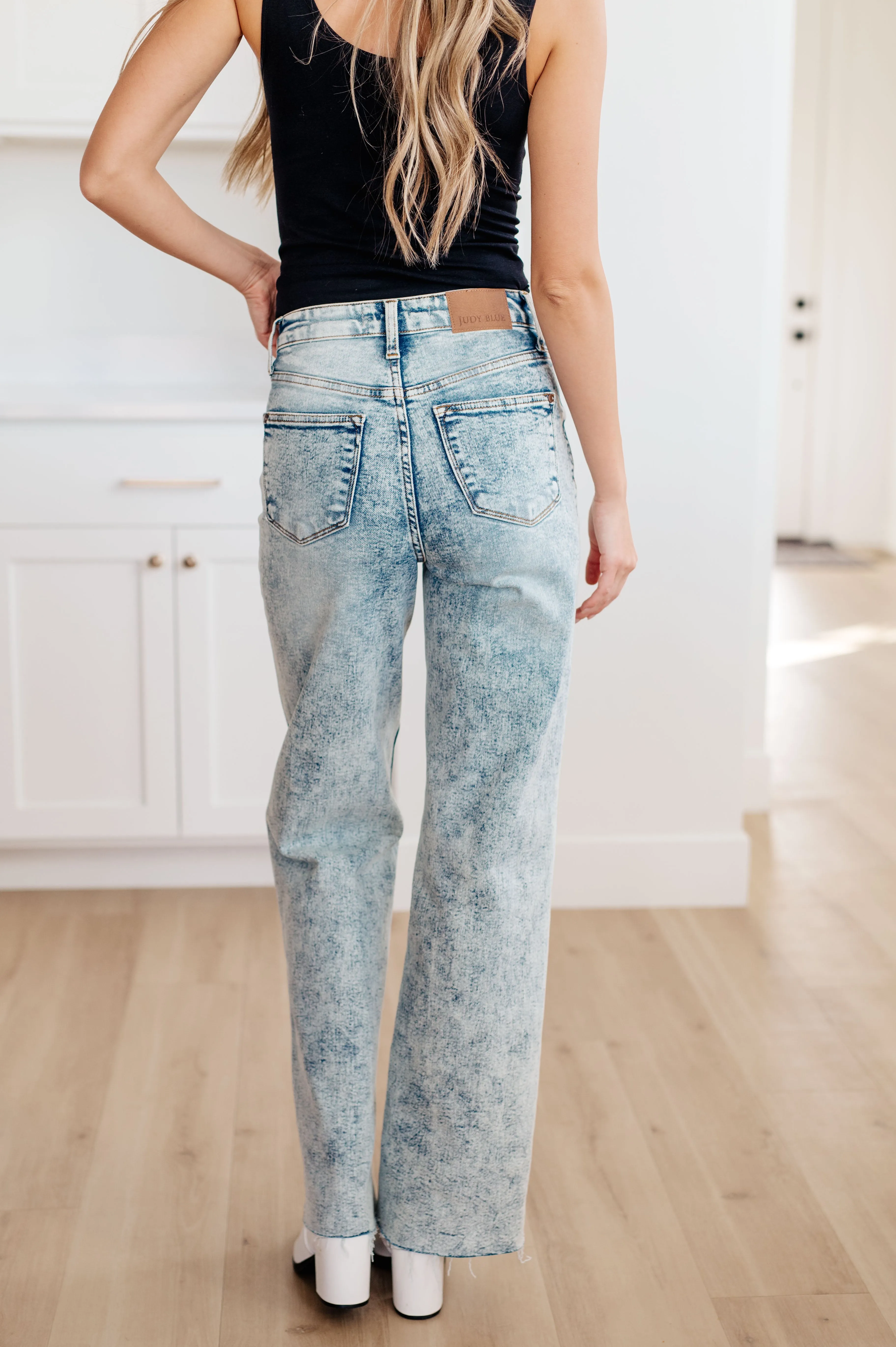 The Rachel- Mineral Wash Raw Hem Judy Blue Wide Leg Jeans