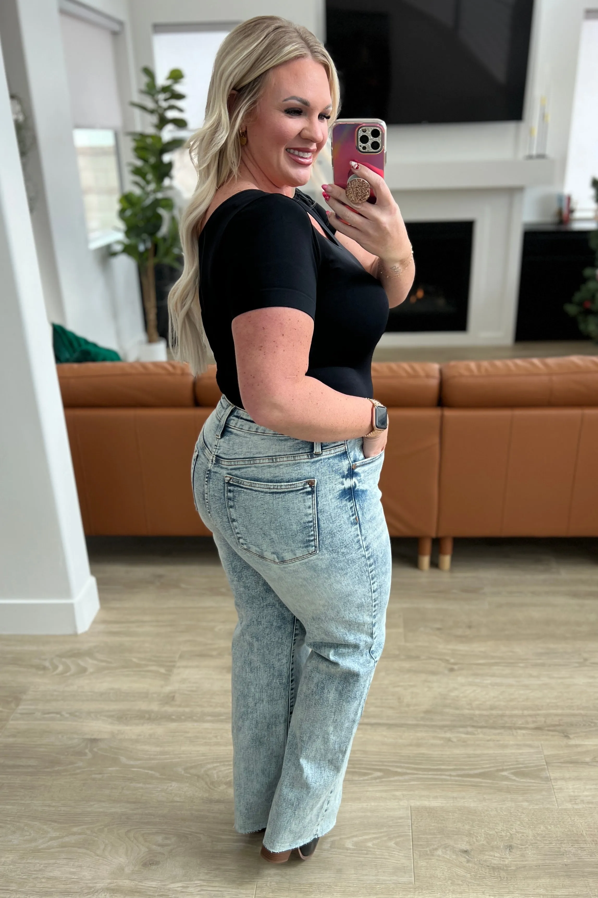 The Rachel- Mineral Wash Raw Hem Judy Blue Wide Leg Jeans