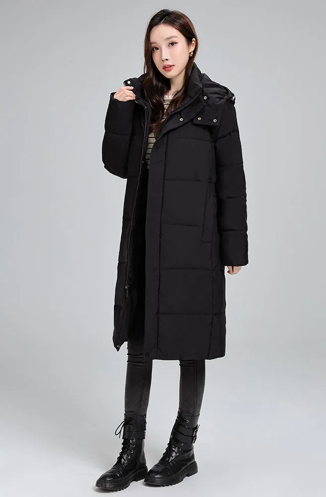 Thickened Hooded Puffer Coat in Relaxed-Fit for Women