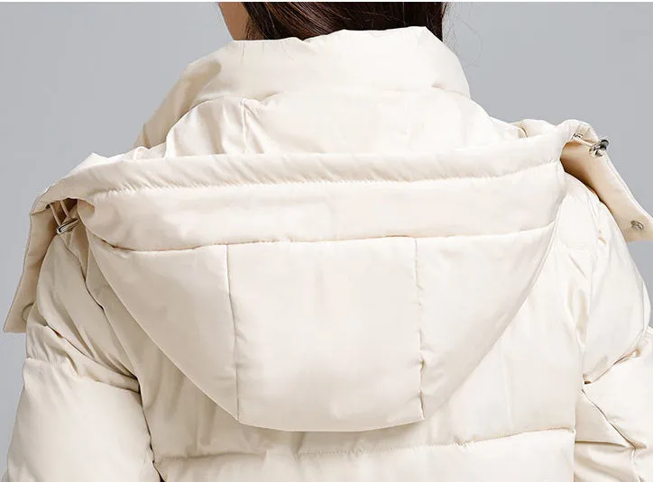 Thickened Hooded Puffer Coat in Relaxed-Fit for Women