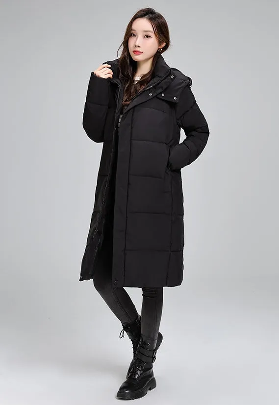 Thickened Hooded Puffer Coat in Relaxed-Fit for Women