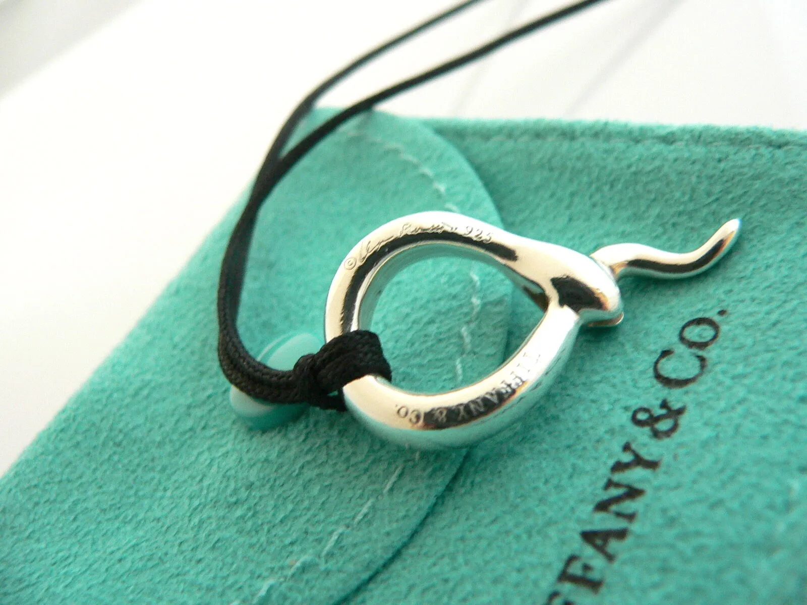 Tiffany & Co Peretti Snake Necklace Pendant Charm 18 In Silk Cord Nature Gift