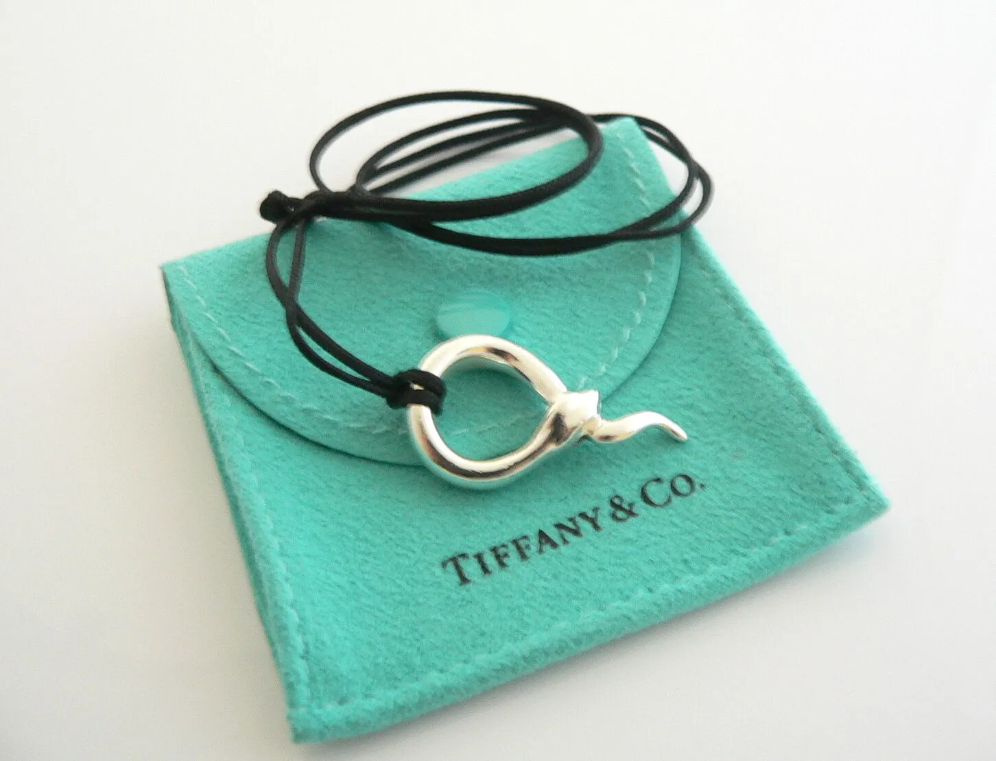 Tiffany & Co Peretti Snake Necklace Pendant Charm 18 In Silk Cord Nature Gift