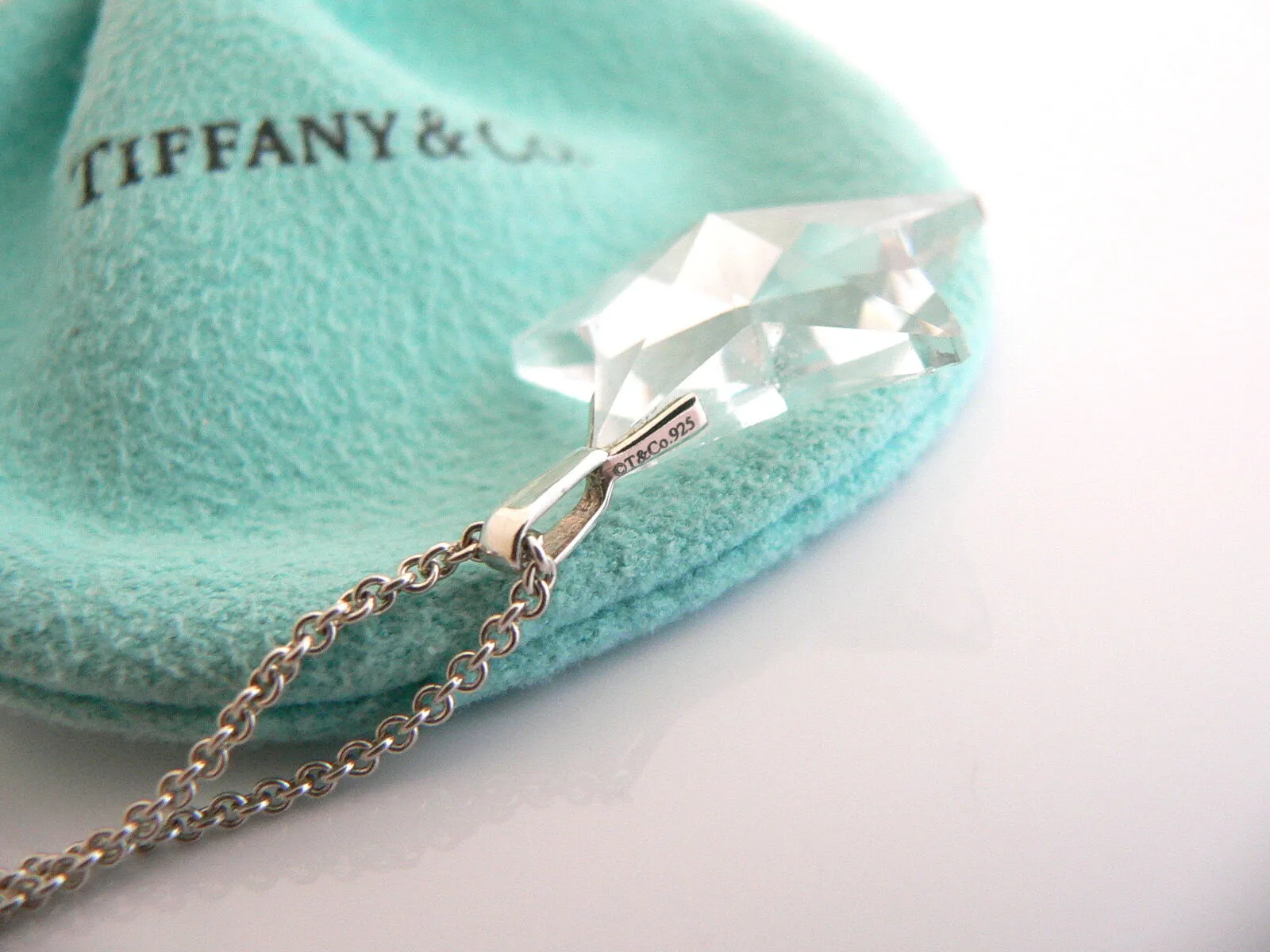 Tiffany & Co Silver Rock Crystal Star Necklace Pendant Chain Gift Pouch Love