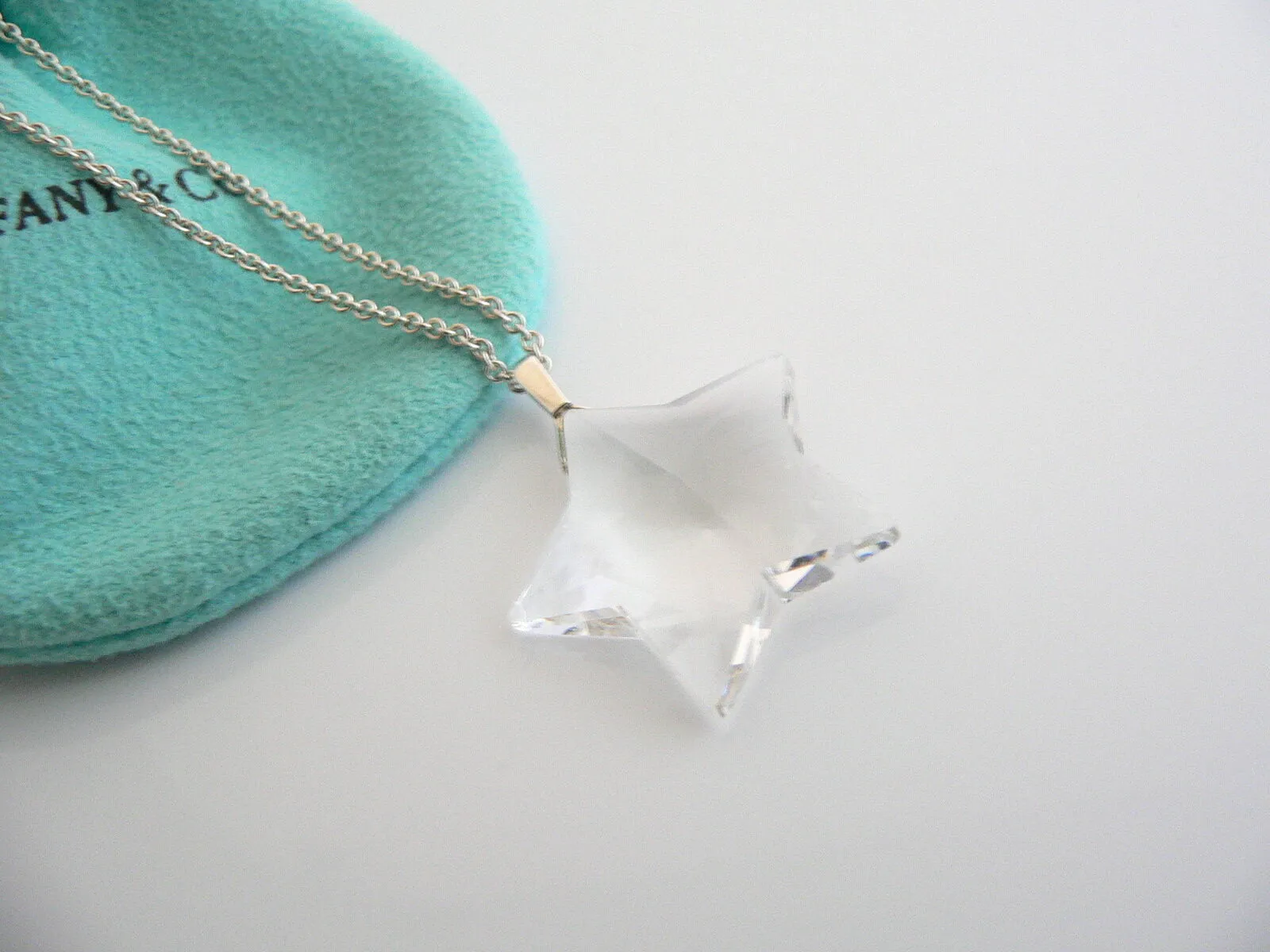 Tiffany & Co Silver Rock Crystal Star Necklace Pendant Chain Gift Pouch Love