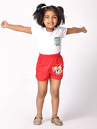 TotzTouch Baby |Kids Girls Regular Shorts Soft Cotton with Cute Animal Prints Combo Pack of 5 Multicolored Age 2-3 Years
