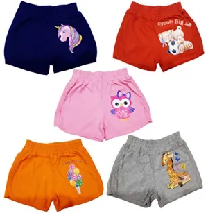 TotzTouch Baby |Kids Girls Regular Shorts Soft Cotton with Cute Animal Prints Combo Pack of 5 Multicolored Age 2-3 Years