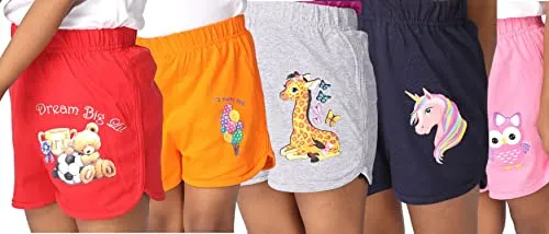 TotzTouch Baby |Kids Girls Regular Shorts Soft Cotton with Cute Animal Prints Combo Pack of 5 Multicolored Age 2-3 Years