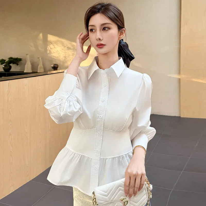 Trendy White Dress Shirt With Unique Fitted Waist