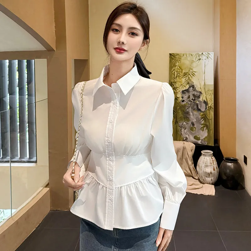 Trendy White Dress Shirt With Unique Fitted Waist