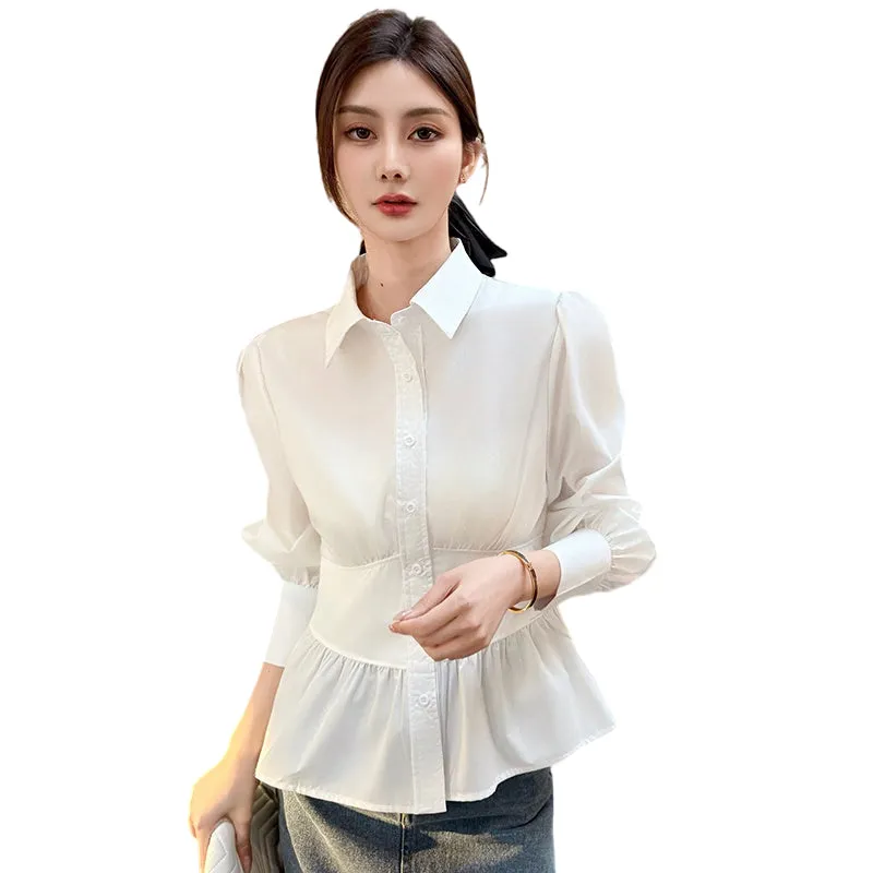 Trendy White Dress Shirt With Unique Fitted Waist