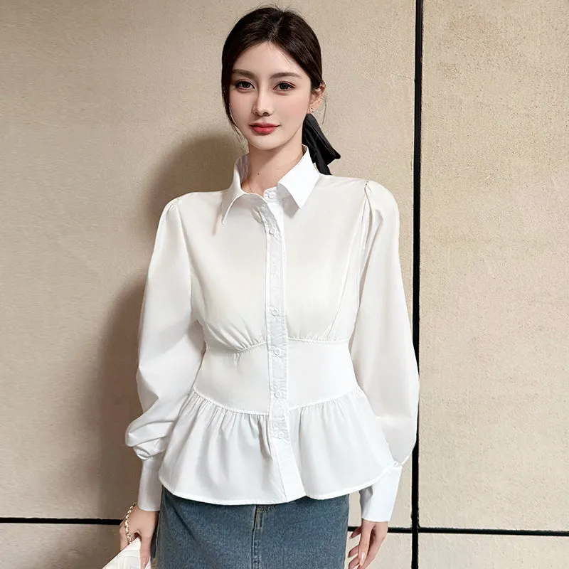 Trendy White Dress Shirt With Unique Fitted Waist