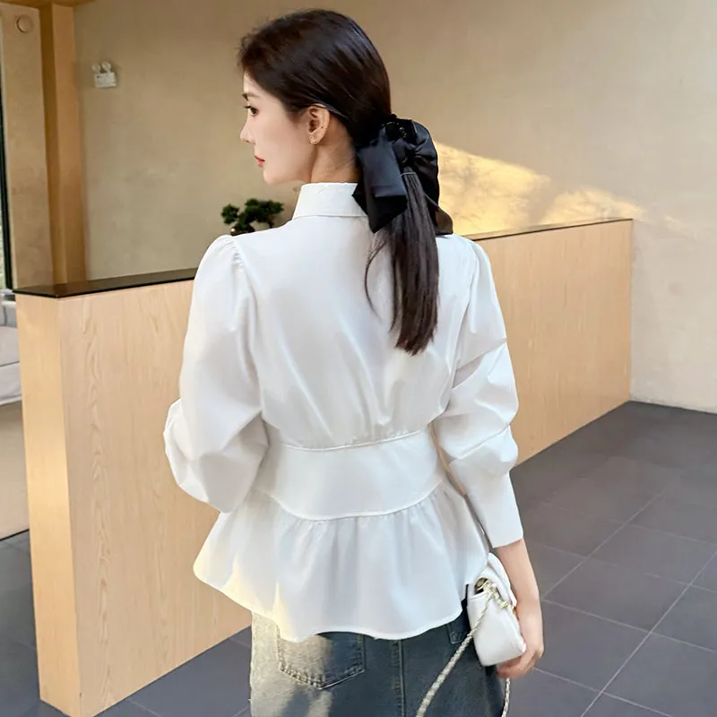 Trendy White Dress Shirt With Unique Fitted Waist