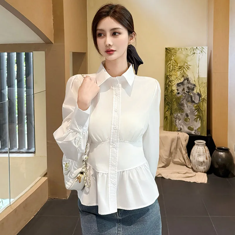 Trendy White Dress Shirt With Unique Fitted Waist