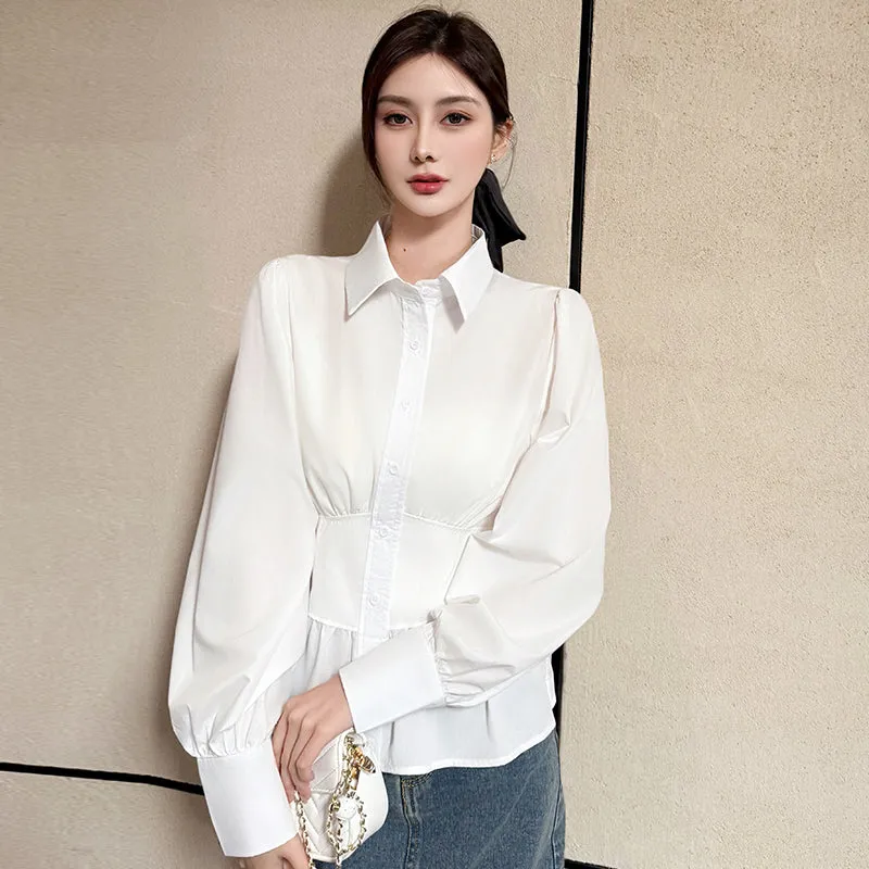 Trendy White Dress Shirt With Unique Fitted Waist