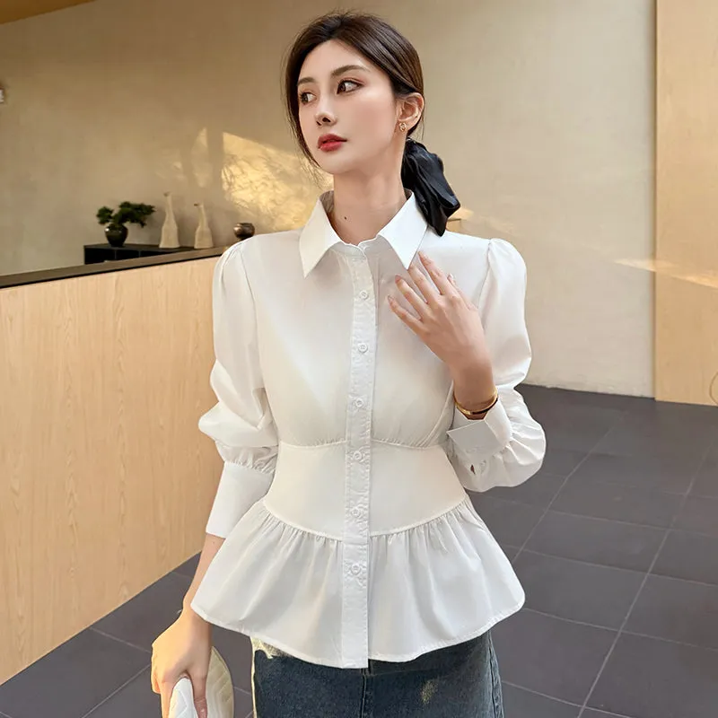 Trendy White Dress Shirt With Unique Fitted Waist