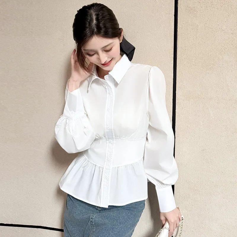Trendy White Dress Shirt With Unique Fitted Waist