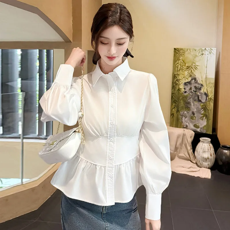 Trendy White Dress Shirt With Unique Fitted Waist