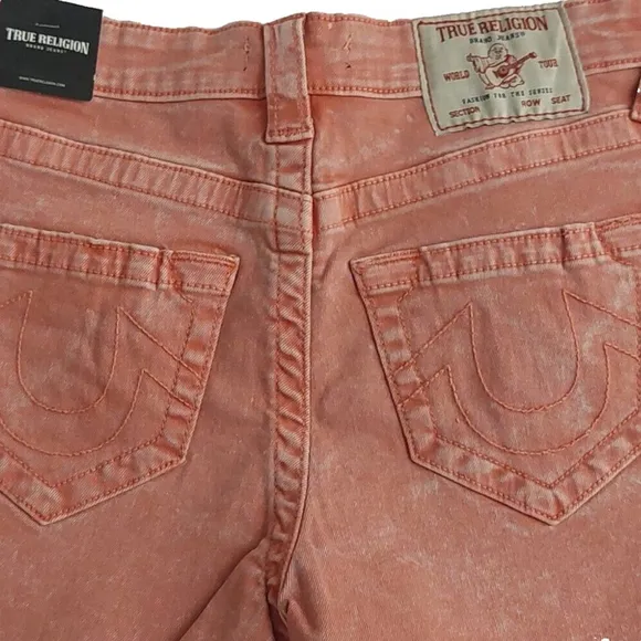 True Religion Brand Jeans Maisie High Rise Denim Shorts Salmon Bisque NWT $129