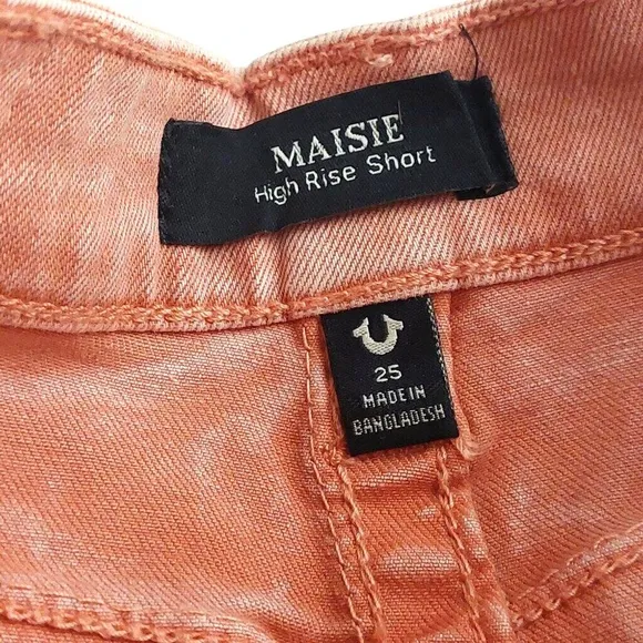 True Religion Brand Jeans Maisie High Rise Denim Shorts Salmon Bisque NWT $129