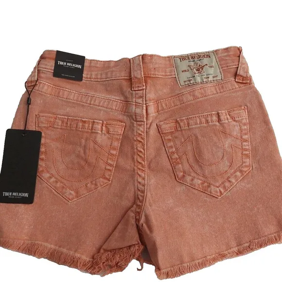 True Religion Brand Jeans Maisie High Rise Denim Shorts Salmon Bisque NWT $129