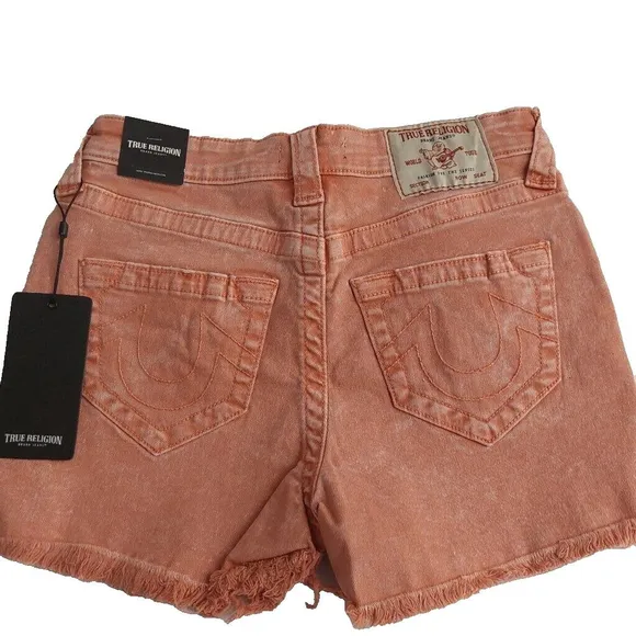 True Religion Brand Jeans Maisie High Rise Denim Shorts Salmon Bisque NWT $129
