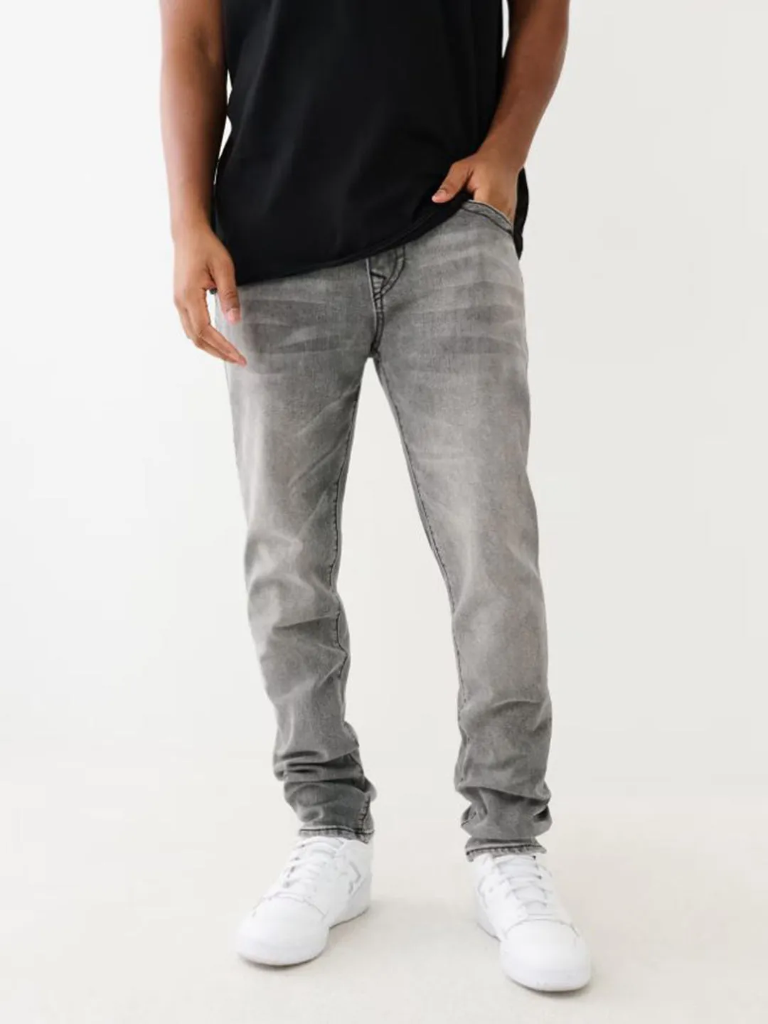 True Religion Men Grey Slim Fit Washed Jeans