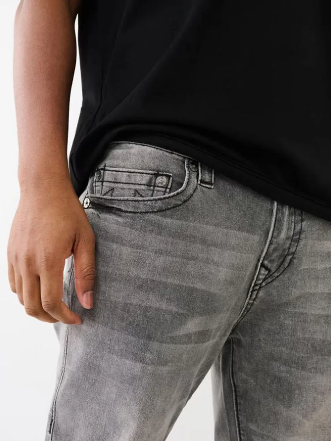 True Religion Men Grey Slim Fit Washed Jeans