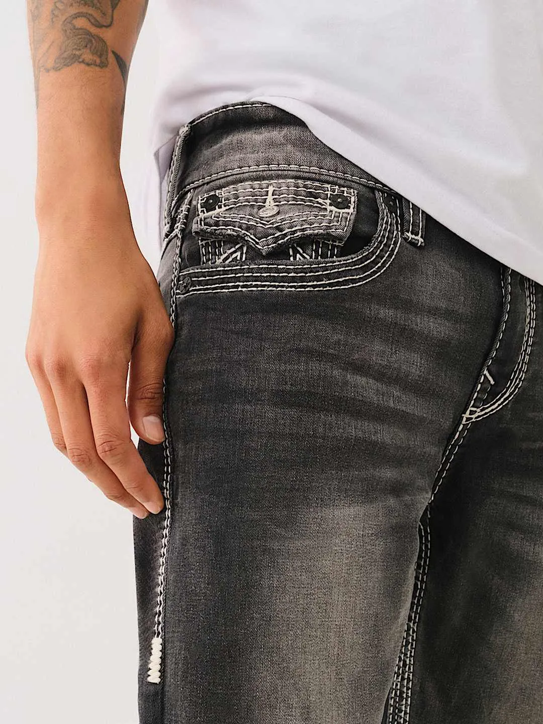 True Religion Men Grey Straight Fit Washed Jeans