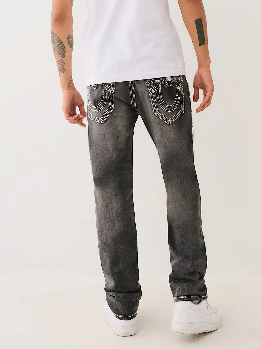 True Religion Men Grey Straight Fit Washed Jeans