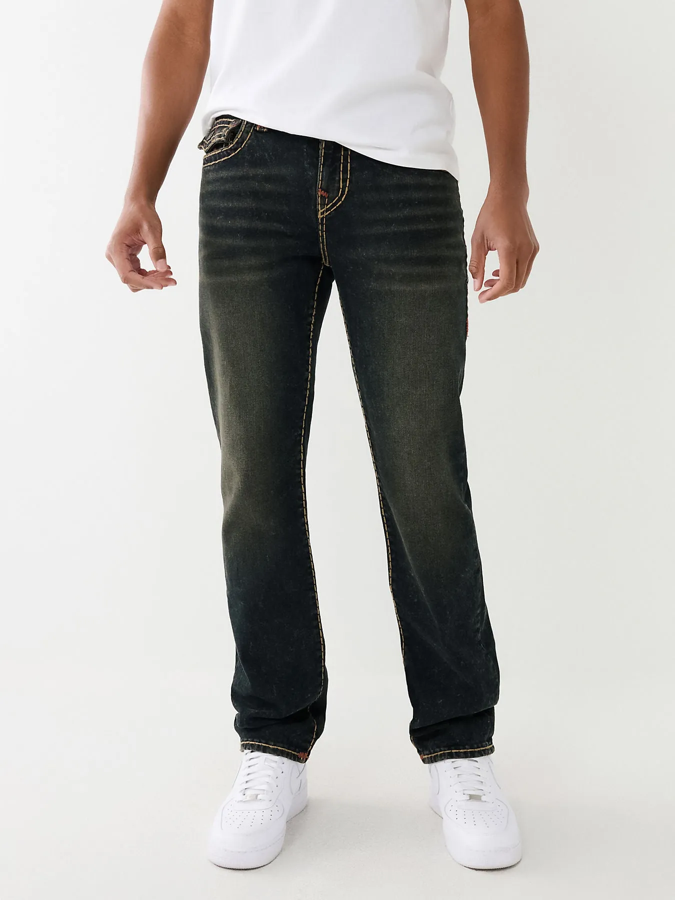 True Religion Mens Super T Ricky Straight Fit Blue Mid Rise Jeans