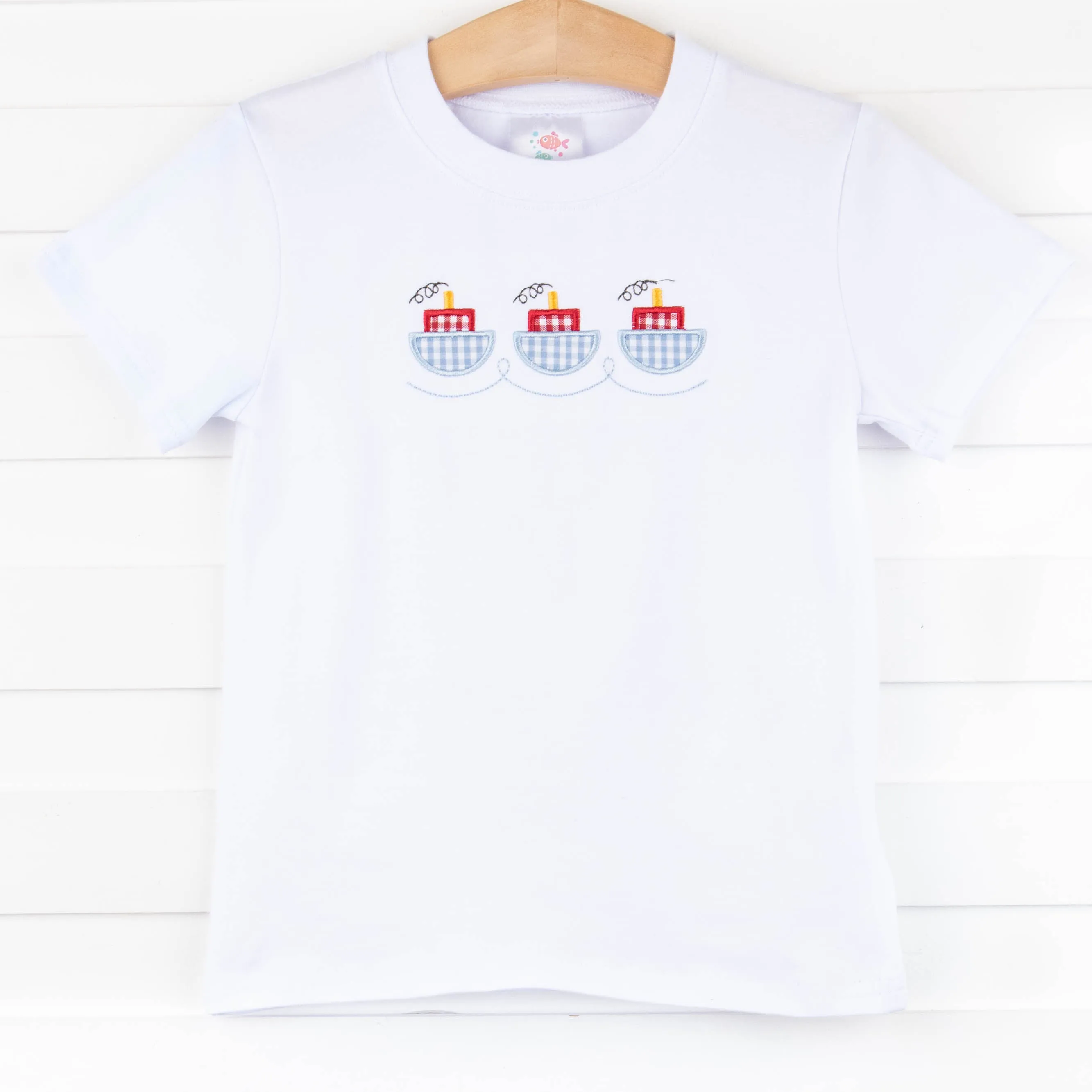 Tugboat Captain Applique Shirt, White