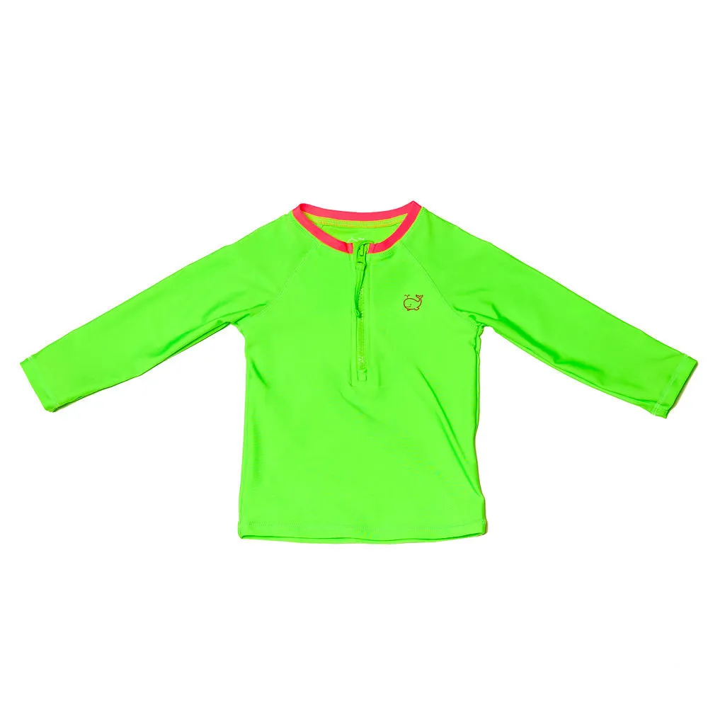 Two Piece Set Rash Guard and Euro Shorts UPF50  | Neon Green and Pink
