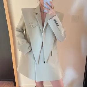 TWO TWIN STYLE Notched Long Sleeve Loose Plus Size Pockets Solid Blazers Female 2021